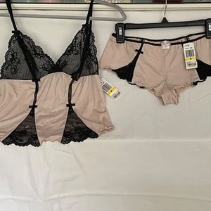 Jezebel Coco Camisole+Short set, sz M, blush/black